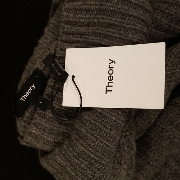 💕THEORY💕 Sculpted Knit Pullover Sweater Airy Wool Cashmere Grey Melange L NWT - Picture 14 of 16